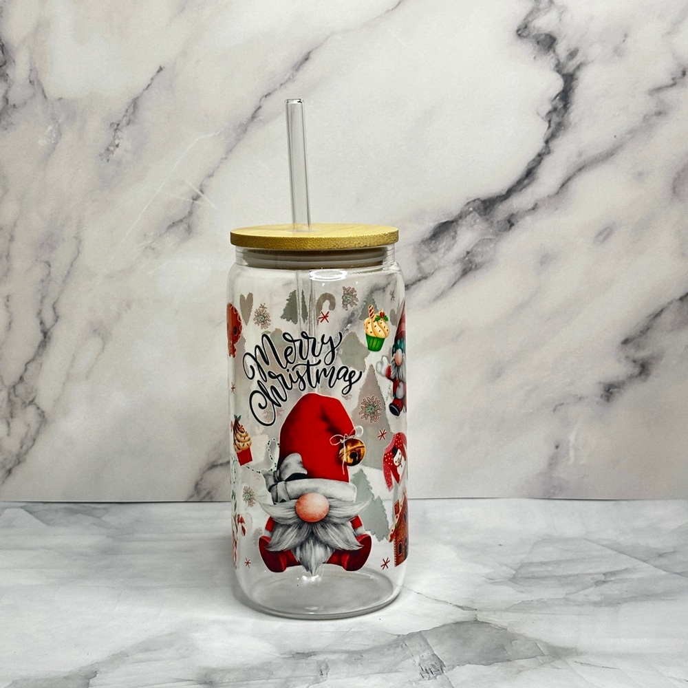 Merry Christmas Gnome Tumbler with Straw